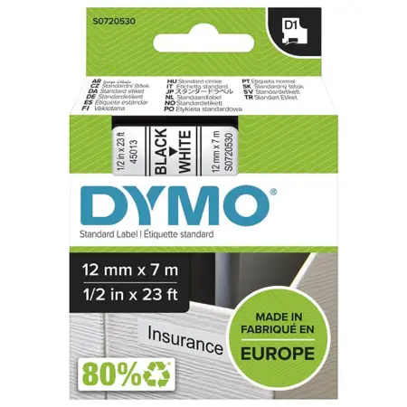 Taśma do drukarek etykiet Dymo D1 45013  Czarny na Białym (Oryginalna) [12mm x 7m] - 1szt.
